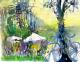 Rast am Biergarten - Reiner Poser - Aquarell auf Papier - Landschaft - Expressionismus Rast am Biergarten - Reiner Poser - Aquarell auf Papier - Landschaft - Expressionismus