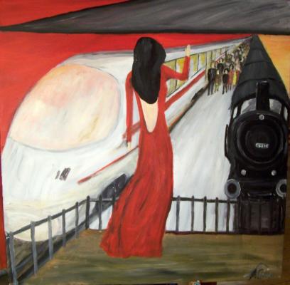 Frau in ROT, ANKUNFT - Klaus Scholl - Array auf Array - Array - Array