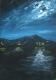 Nacht am Bodensee - Nadezda Filimonow - Ãl auf Karton - Berge-Küste-Himmel-See-Wolken - Realismus Nacht am Bodensee - Nadezda Filimonow - Ãl auf Karton - Berge-Küste-Himmel-See-Wolken - Realismus